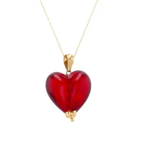 Yellow gold Cupid Heart handmade Venetian glass red necklace-512